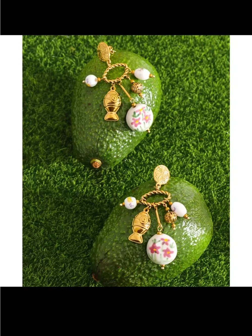 French Gold Fish Charm Drop Earrings ~ New